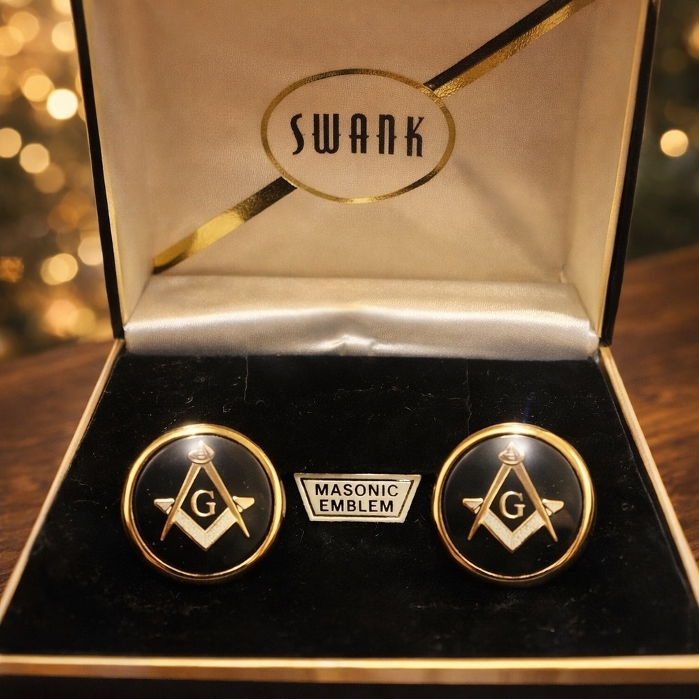 Vintage SWANK Masonic Cufflinks Square & Compasses “G” No tie clip